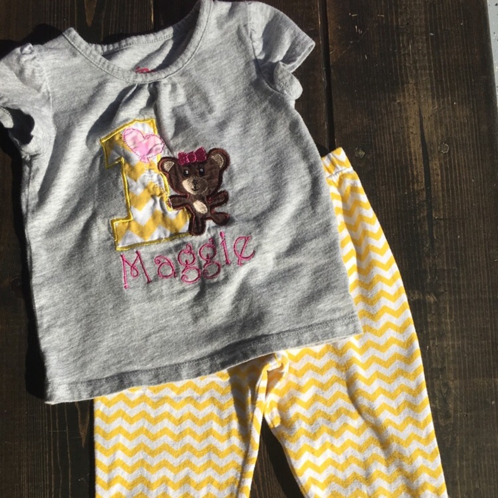 “Maggie” Outfit 12 mo Yellow Chevron & Gray Shirt